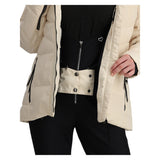 Obermeyer Women's Circe Down Jacket - A cream-colored down jacket with a black zipper and two zippered pockets on either side.