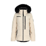 Obermeyer Women's Circe Down Jacket 2025 - A cream-colored down jacket with a black zipper and two zippered pockets on either side.