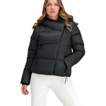 Obermeyer Women's Calypso Down Jacket 2025 - A black down jacket with a high collar and zippered pockets.