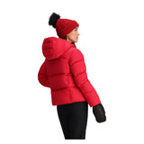 Obermeyer Women's Calypso Down Jacket - A red down jacket with a hood, featuring a zippered front and two side pockets.