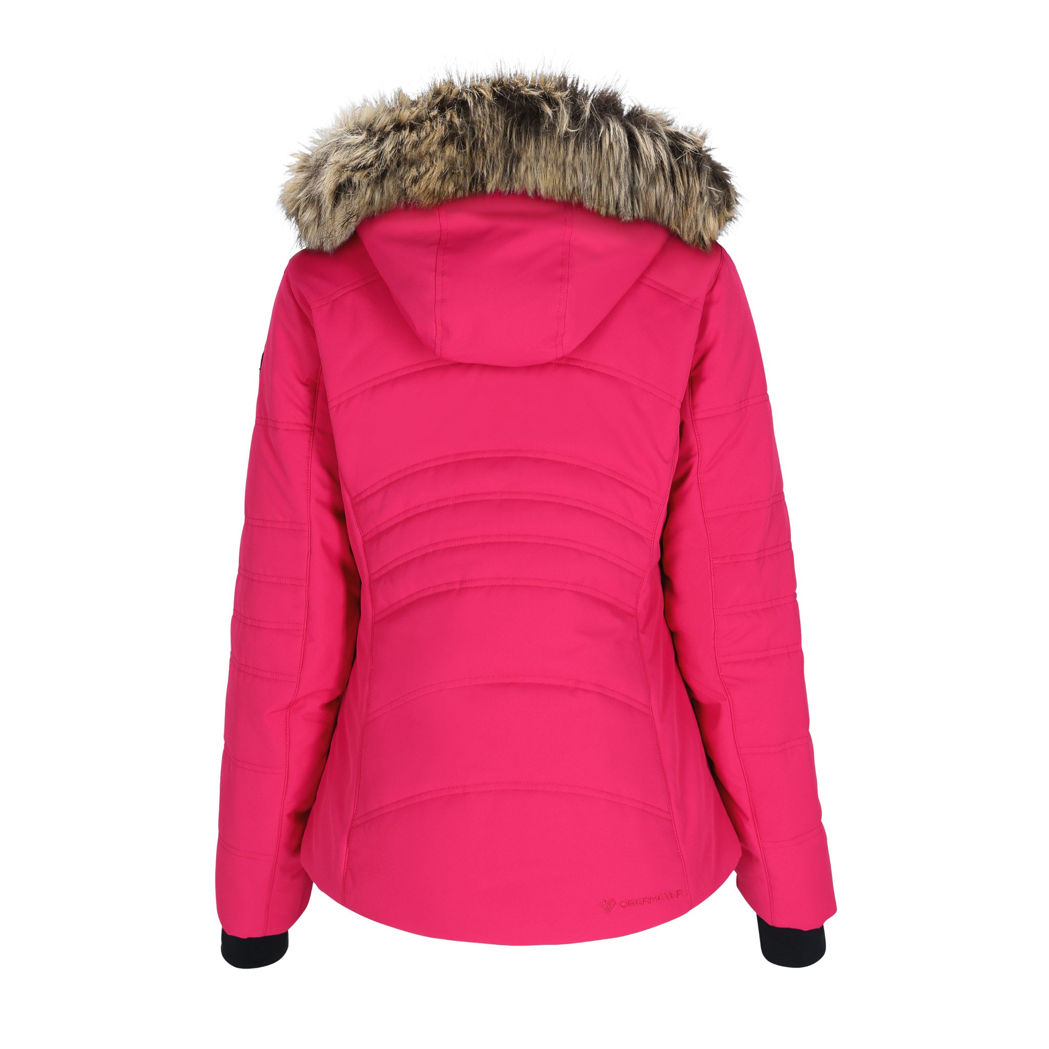 Obermeyer Women's Tuscany II Insulated Jacket - A bright pink jacket with a fur-lined hood and quilted pattern on the back.