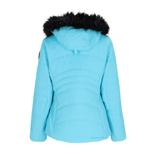 Obermeyer Women's Tuscany II Insulated Jacket With fur hood 2025 - Fly Away, Bright Sky Blue - Back