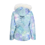 Obermeyer Women's Tuscany II Insulated Jacket 2025 - A pastel blue jacket with a hood and white faux fur trim around the hood opening.