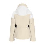 Obermeyer Women's Cristallo Insulated Jacket 2025 - A cream-colored jacket with a hood, featuring black accents on the shoulders and chest.