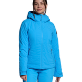 Women's insulated ski jacket, bright blue, full-zip with hood and side pockets