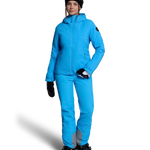 Women's insulated ski jacket in bright blue, hooded full-zip, long sleeves