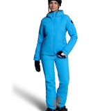 Women's insulated ski jacket in bright blue, hooded full-zip, long sleeves