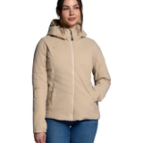 Women's cashmere hooded puffer jacket with full-zip and quilted front
