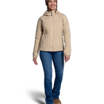 Women's hooded puffer jacket with full-zip front and quilted panels, cashmere