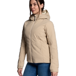 Women's cashmere hooded puffer jacket, zip front and quilted sleeves