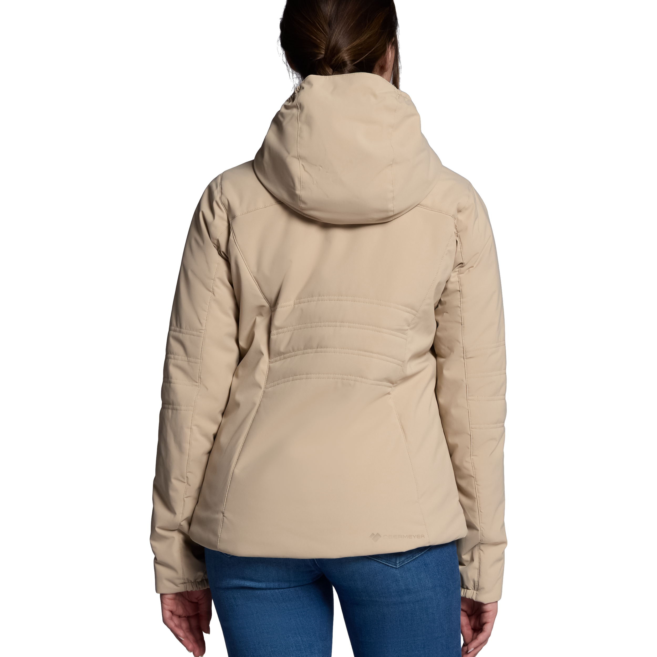 Women's cashmere hooded puffer jacket with quilted back and full-zip