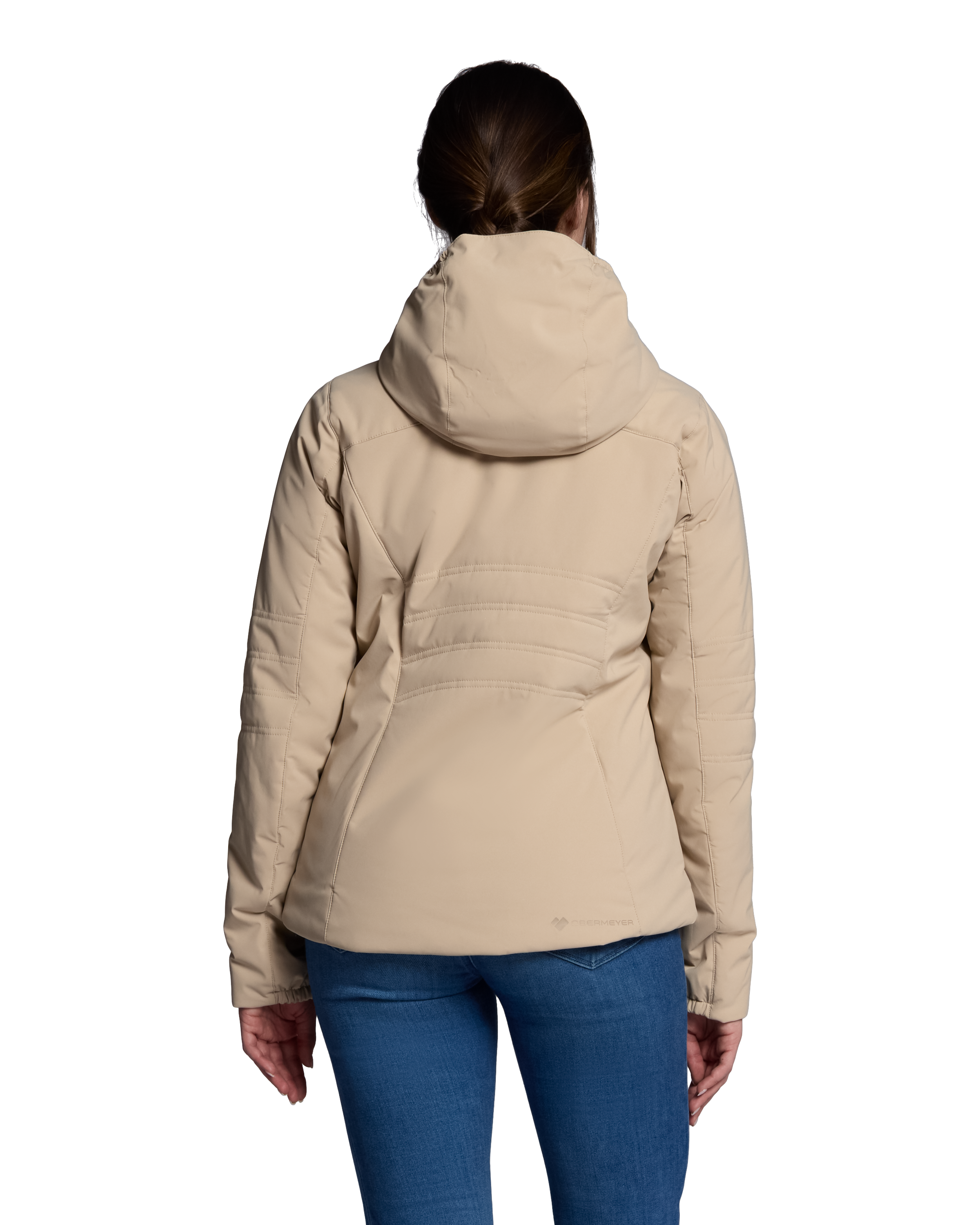 Women's cashmere hooded puffer jacket with quilted back and full-zip