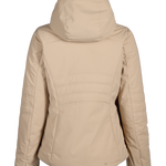Women's cashmere hooded puffer jacket with quilted back and adjustable hood