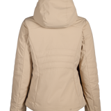 Women's cashmere hooded puffer jacket with quilted back and adjustable hood