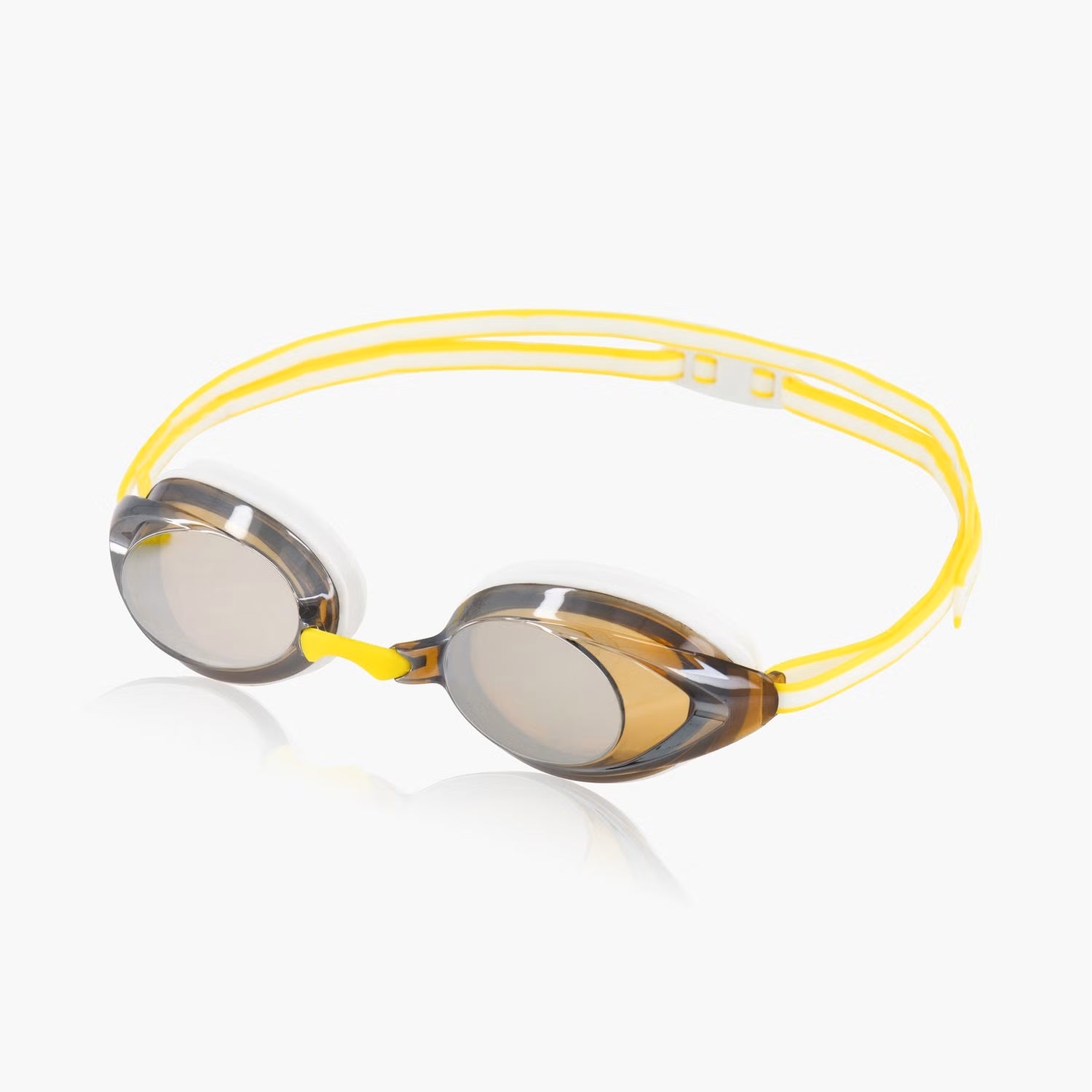 Speedo Women's Vanquisher 2.0 Mirrored Swim Goggle - A pair of mirrored swim goggles with a sleek, modern design and a subtle silver mirror lens.