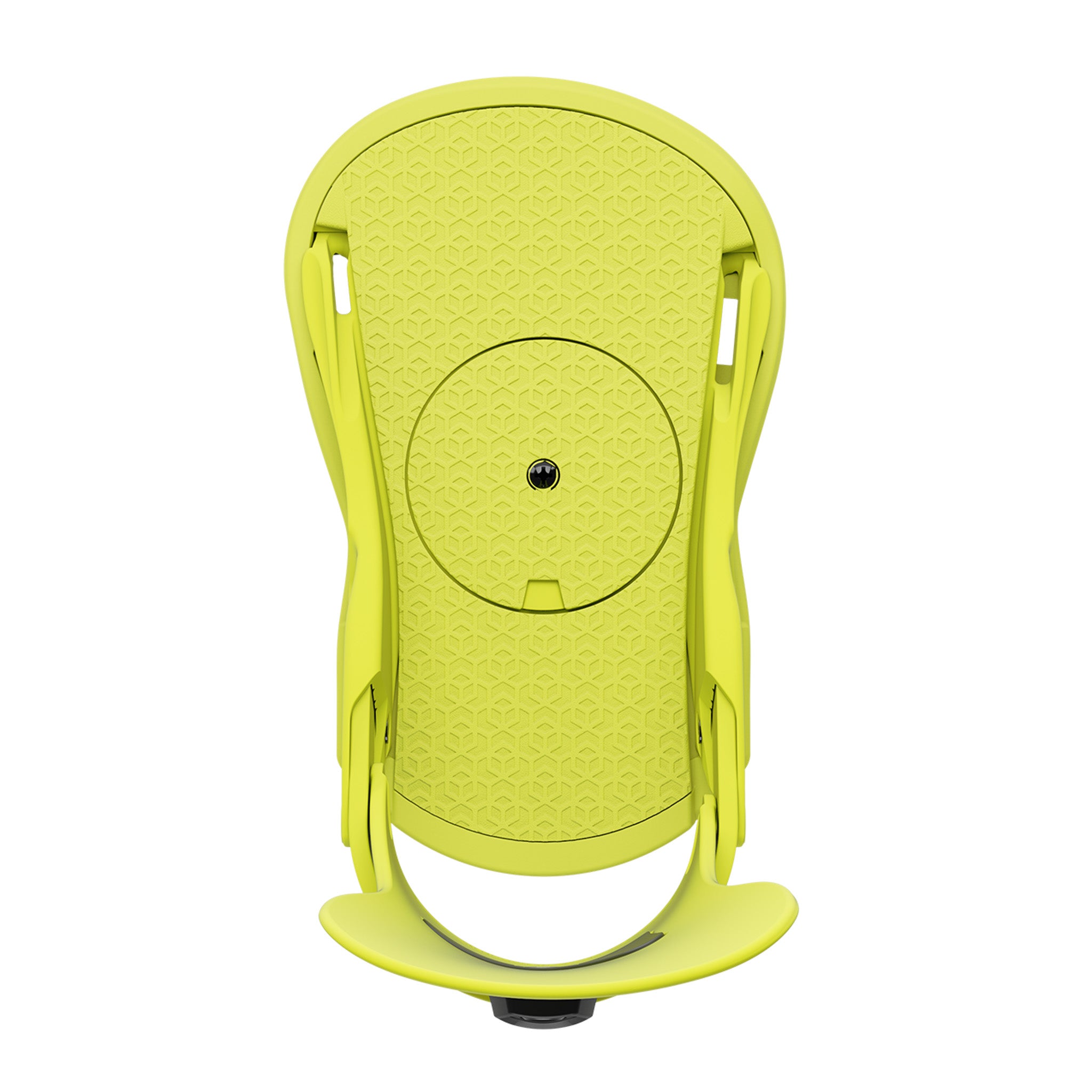 Union Strata Snowboard Bindings 2025 - A lime green snowboard binding with a textured top surface and black circular logo in the center.