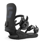 Union Strata Snowboard Bindings 2025 - Black snowboard bindings with a sleek, modern design and silver buckles.