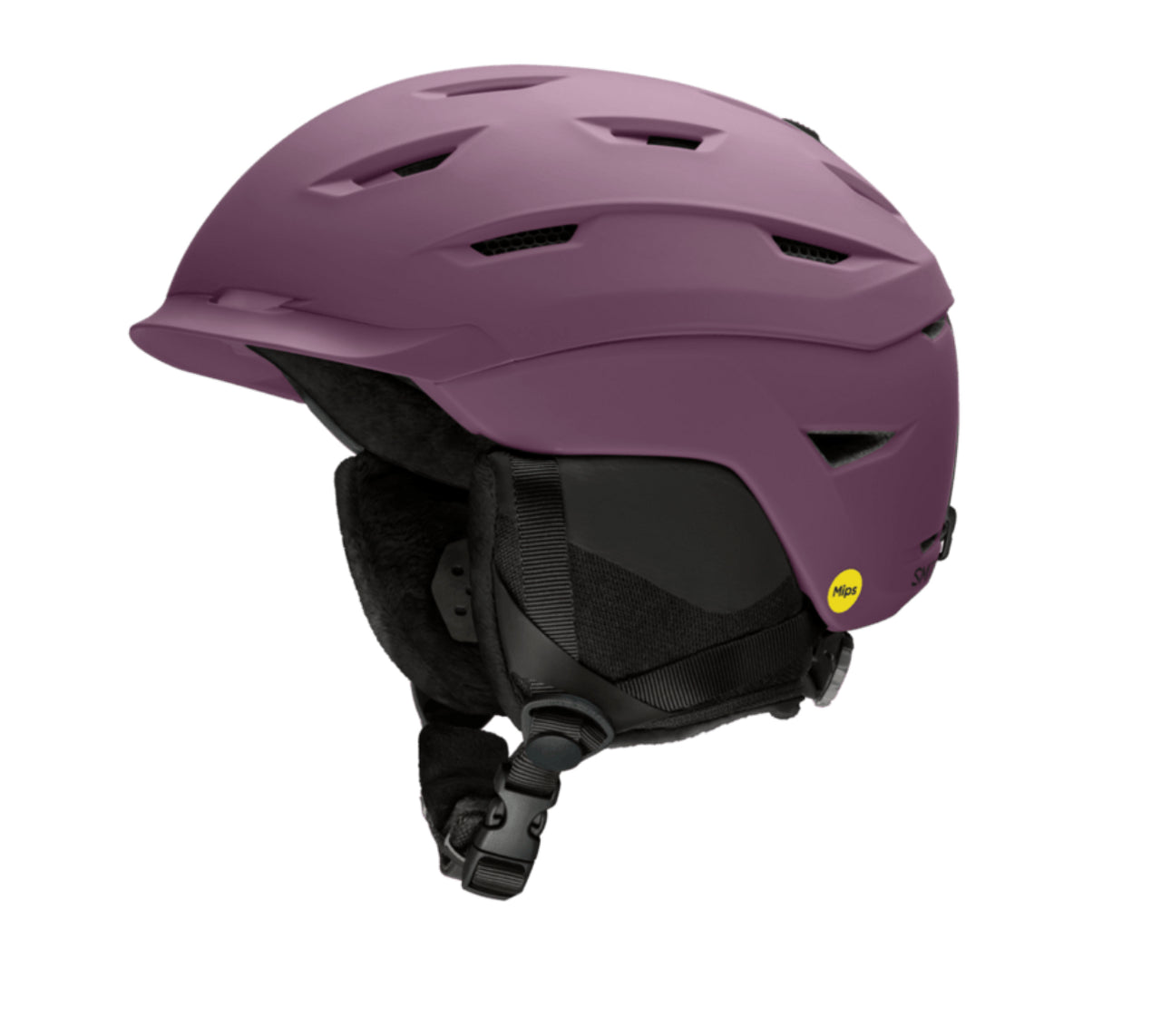 Smith Liberty MIPS Helmet 2023 - A matte black helmet with a white logo on the front and ventilation holes along the top.