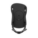 Union Women's Legacy Snowboard Bindings 2025 - A black snowboard binding with a circular logo on the top plate and a small red stripe at the bottom of the baseplate.