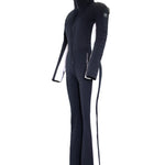 Obermeyer Women's Katze Insulated Suit 2025 - Black insulated suit with white accents on the side and a high collar.