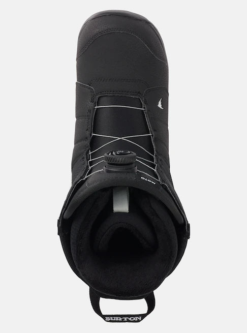 Burton Moto Boa Snowboard Boots 2025 - Black snowboard boots with white stitching and a black BOA dial on top.