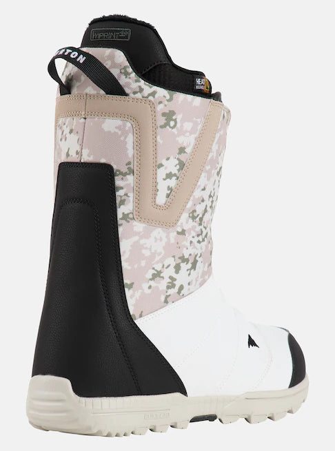 Burton Moto Boa Snowboard Boots 2025 - A pair of snowboard boots with a black and white color scheme, featuring a distinctive boa closure system on the top.