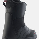 Burton Women's Mint Boa Snowboard Boots 2025 - Black snowboard boots with red accents and a textured pattern on the toe cap.
