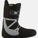 Burton Women's Mint Boa Snowboard Boots 2025 - Black snowboard boots with white laces and a silver buckle.