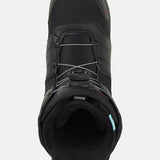 Burton Women's Mint Boa Snowboard Boots 2025 - Black snowboard boots with white accents and a mint-colored logo on the side.