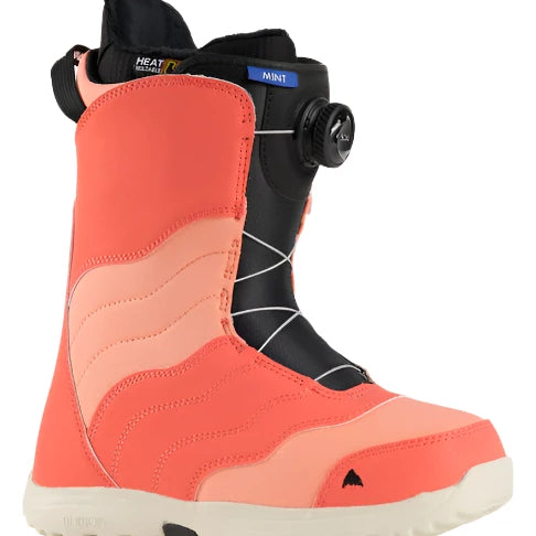 Burton Women's Mint Boa Snowboard Boots 2025 - A pair of snowboard boots with a predominantly mint green color scheme and black accents, featuring a prominent "BOA" logo on the side.