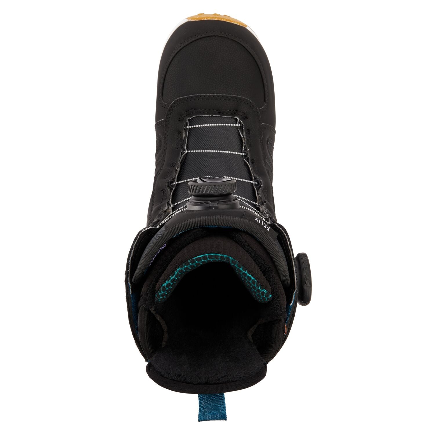 Burton Women's Felix Boa Snowboard Boots 2025 - Black snowboard boots with white laces and a black strap on top.