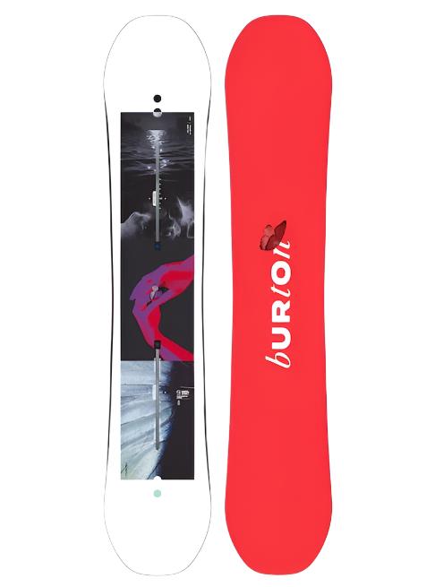 Burton Talent Scout Snowboard 2025 - A black snowboard with a white stripe down the middle and a small Burton logo at the top.