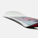 Burton Talent Scout Snowboard 2025 - A snowboard with a black base and white top, featuring a pink logo on the bottom.