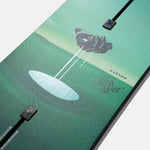 Burton Women's Yeasayer Snowboard 2025 - A green snowboard with a pink cloud design on top and a white oval shape in the middle.