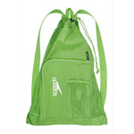 Speedo Deluxe Ventilator Mesh Swim Bag - A lime green swim bag with a mesh front and back, featuring a zippered top and two long shoulder straps.