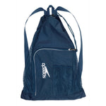 Speedo Deluxe Ventilator Mesh Swim Bag - A navy blue swim bag with a mesh material and a zippered pocket on the front, featuring the brand name "Speedo" in white letters.