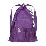 Speedo Deluxe Ventilator Mesh Swim Bag - A purple swim bag with a mesh front and back, featuring two long shoulder straps and a zippered top.