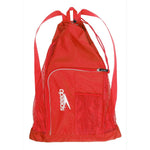 Speedo Deluxe Ventilator Mesh Swim Bag - A red swim bag with a mesh design and a zippered pocket on the front, featuring the brand's logo in white.