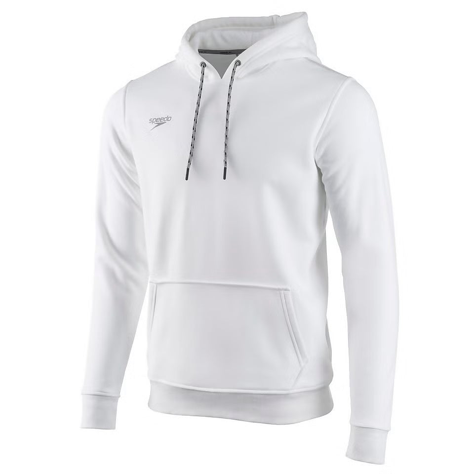 Speedo Long Sleeve Hooded Sweatshirt - A white hoodie with a hood, long sleeves and a kangaroo pocket.