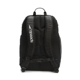 Speedo Teamster 2.0 Swim Backpack - A black backpack with a zippered main compartment and two side pockets, featuring white lettering on the front.