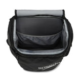 Speedo Teamster 2.0 Swim Backpack - Black backpack with zippered pockets and a mesh water bottle holder on one side.