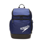Speedo Teamster 2.0 Swim Backpack - A blue backpack with a zippered main compartment and two side pockets, featuring a white logo on the front.