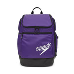 Speedo Teamster 2.0 Swim Backpack - A purple backpack with a zippered front pocket and black trim, featuring the brand's logo in white on the side.