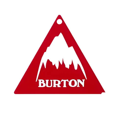 Burton Tri Scrapper 2025 - A red snowboard with a white logo featuring three lines forming a triangle, positioned at the top of the board.
