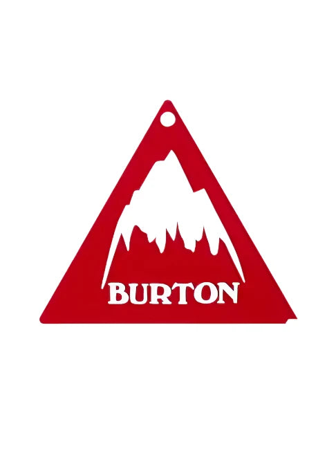 Burton Tri Scrapper 2025 - A red snowboard with a white logo featuring three lines forming a triangle, positioned at the top of the board.