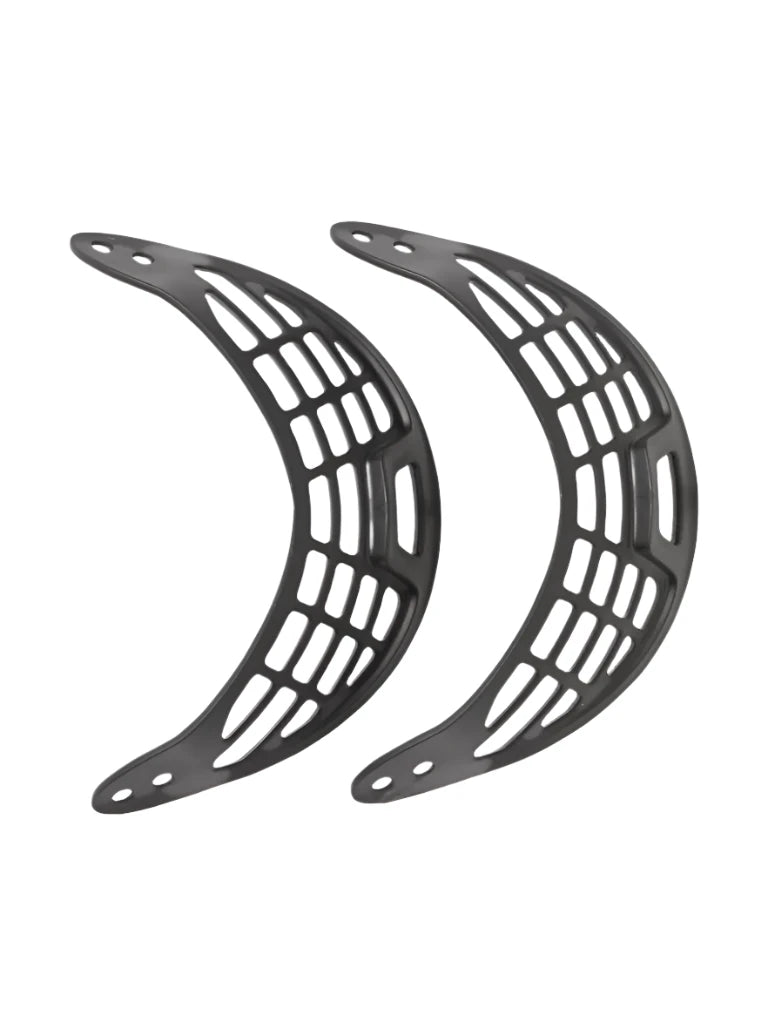 Burton FreedBack 2025 - Black plastic ski binding mounting bracket with two holes at each end, curved shape to fit around a ski boot.