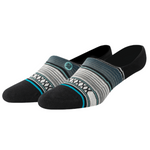 Stance Baron No Show Sock 2024 - A pair of no-show socks with a blue and white striped pattern on top, featuring a small circular logo in the center.