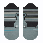 Ninedys Tab Sock 2024 - A pair of gray socks with a blue stripe at the top and a white logo on the foot.