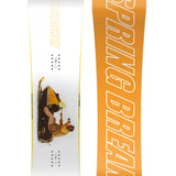 CAPiTA Spring Break Slush Slasher 2.0 Snowboard 2025 - A white snowboard with a yellow and black graphic of a man riding it upside down, on a gray background.