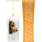 CAPiTA Spring Break Slush Slasher 2.0 Snowboard 2025 - A snowboard with a white base and yellow lettering, featuring a photo of a man riding it on the top side.